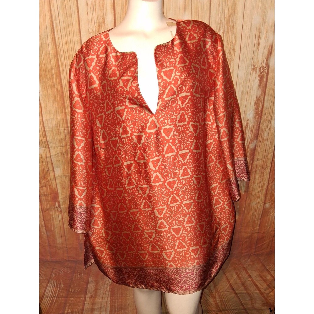 Jones NY Multicolor Geometric 3/4 Sleeve V-neck Blouse Sz 2X